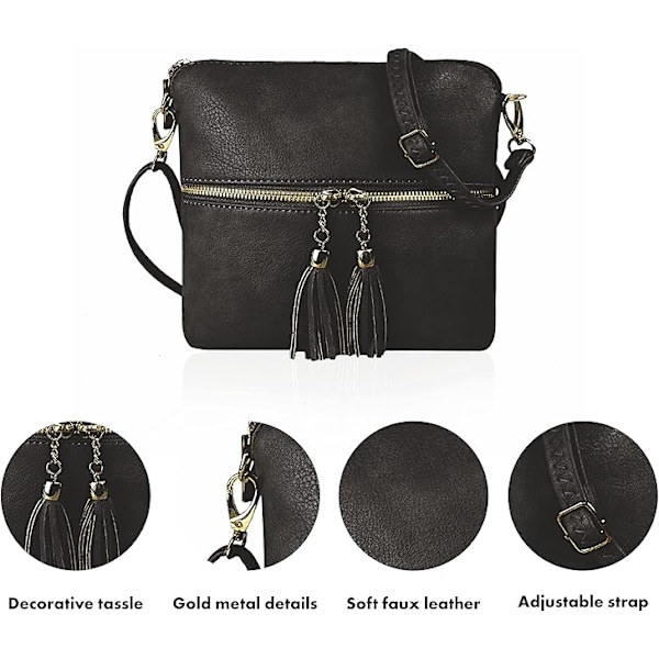 Crossbody-väskor för dam, designade små axelväskor för dam i konstläder med justerbar axelrem, messenger-väskor för dam med flera fack