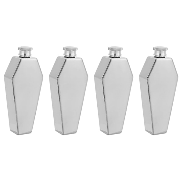 4x Mini Lommelærke 100ml Personlig Kisteformet Rustfrit Stål Bærbar Flagon Vinflaske Bartilbehør