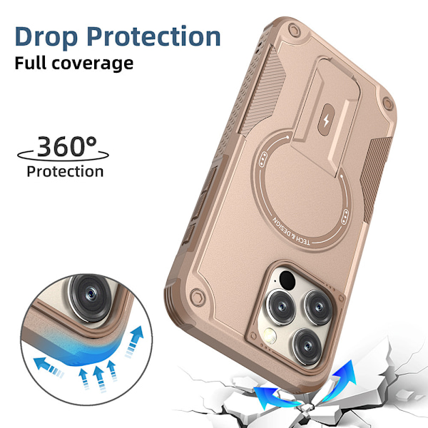 Fyrhörns anti-fall magnetiskt osynligt stativ mobilskal lämpligt för iPhone1516promax Army Green iPhone16E