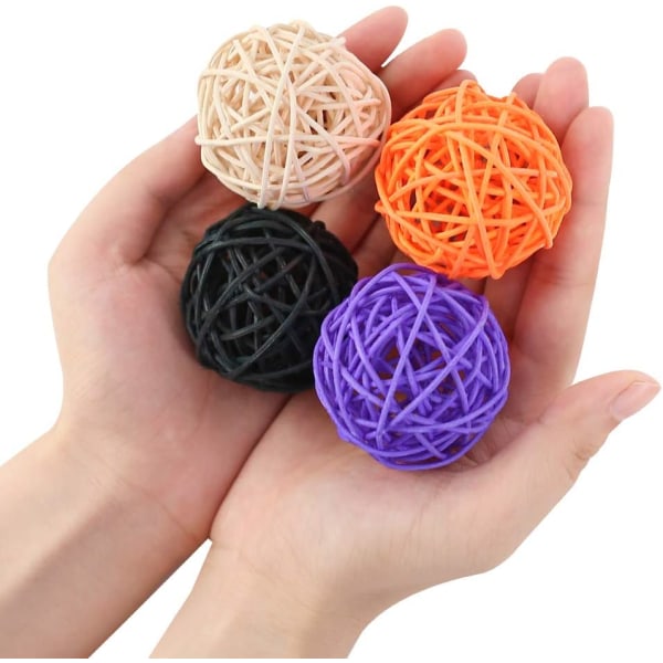 24 stk farvede takraw kugler 5 cm hver 6 (orange + ægte farve + lilla + sort Orange+Natural+Purple+Black 24pcs