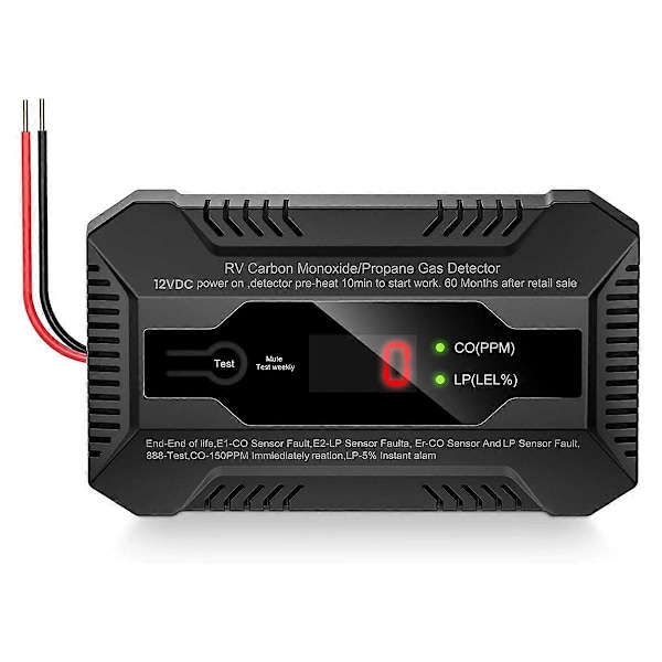 RV Karbonmonoksid- og Propangassdetektor, Dobbel LP/CO Gassalarm med Separate LCD Indikatorlys