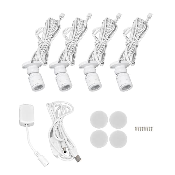 LED-lampa för underskåp, USB-driven, dimbar vit belysning, LED-vitrinskåpslampa med 3 installationsmetoder, 1 för 4