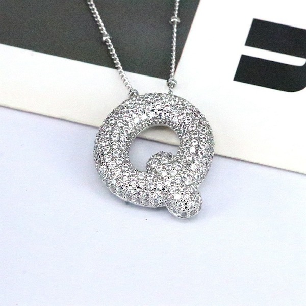 Bokstavshänge Mässing Bubble Letter Halsband Temperament Mode 26 Engelska Bokstav Halsband silver Q