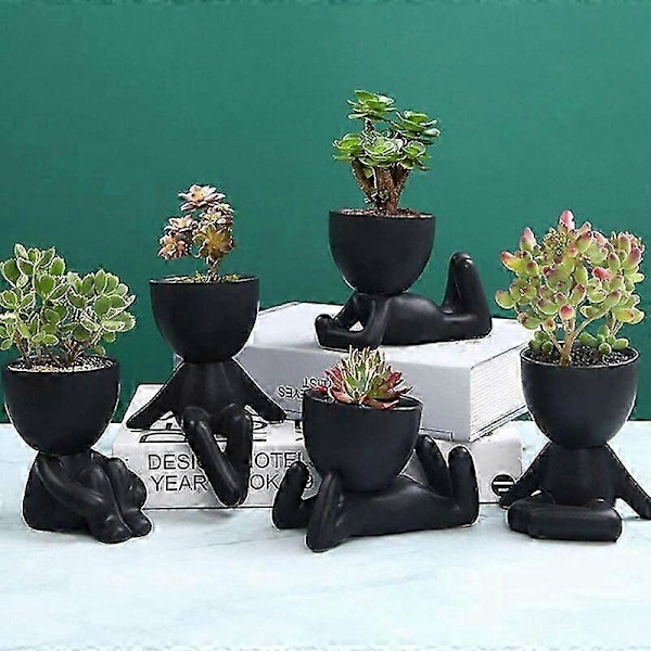 Keraamiset veistokset Hartsi mehikasvi ruukku, ihana istuva henkilö muotoinen bonsai-istutuslaatikko pöytäkoristeeksi