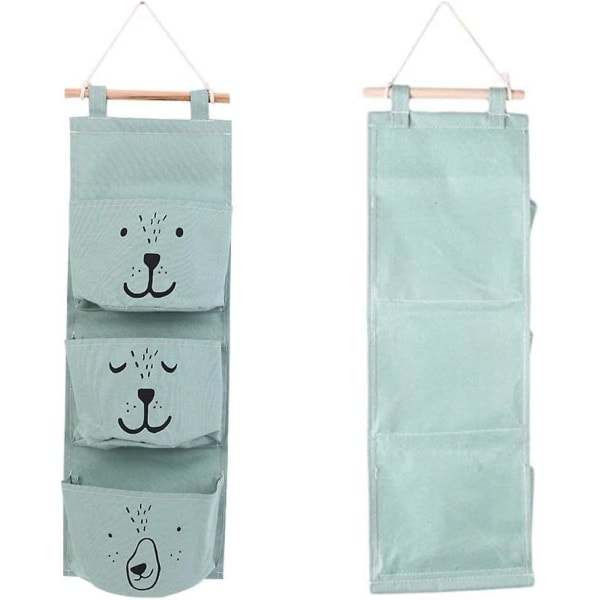Baby Linnedstof Hængende Opbevaringspose Lomme Retro Vægmonteret Organizer til Garderobe Skab Bag Dør Væg Soveværelse Opbevaring Dekoration (Grøn)