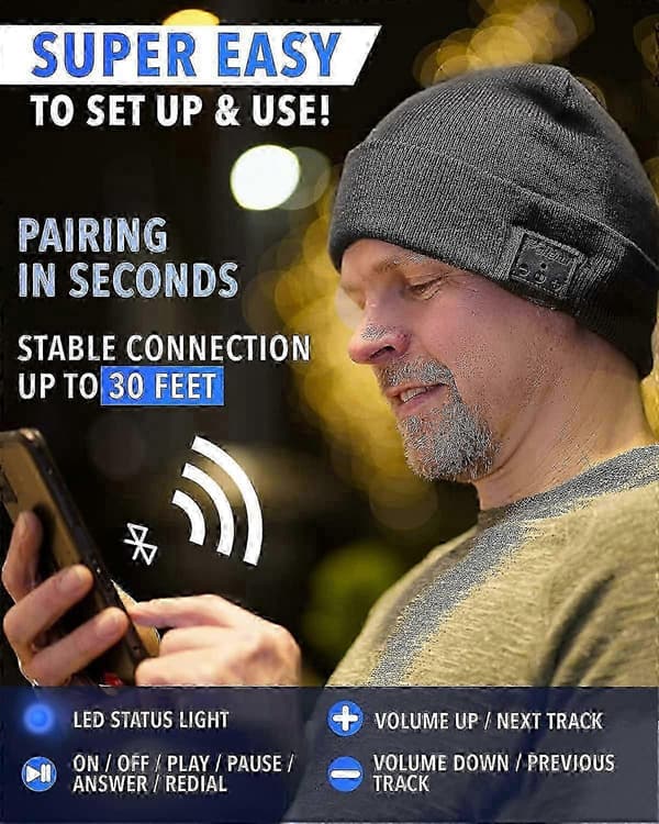 Bluetoothmössa - Trådlös mössa med hörlurar för män och kvinnor Grey