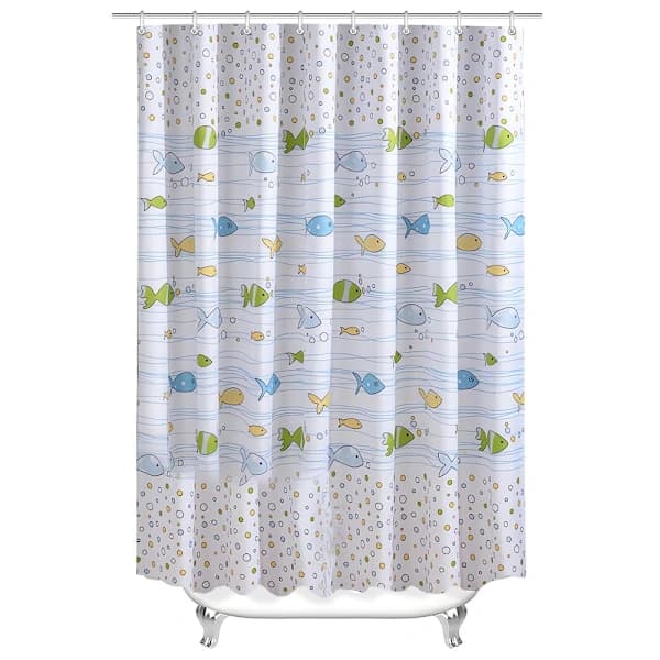 200x200cm duschdraperi med bubbelfiskmönster, viktad fåll, mögelresistent, vattentät, tvättbart polyestermaterial.