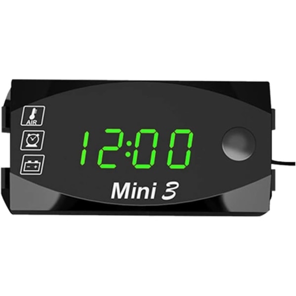 3 i 1 digital motorcykelurtermometer Digital voltmeter Styrbeslag IP67 vandtæt ur med stor skærm, 12v/24v (grøn)