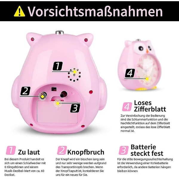 Barneklokke uten tikking, barneklokke med nattlampe - mxbc