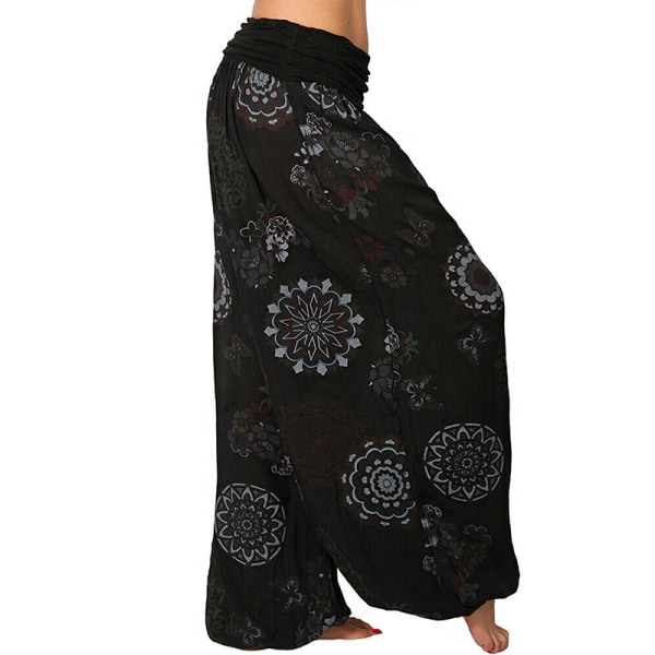 Yogabyxor för kvinnor Baggy Harem Boho Wide Leg Sports Aladdin Pants Black,S