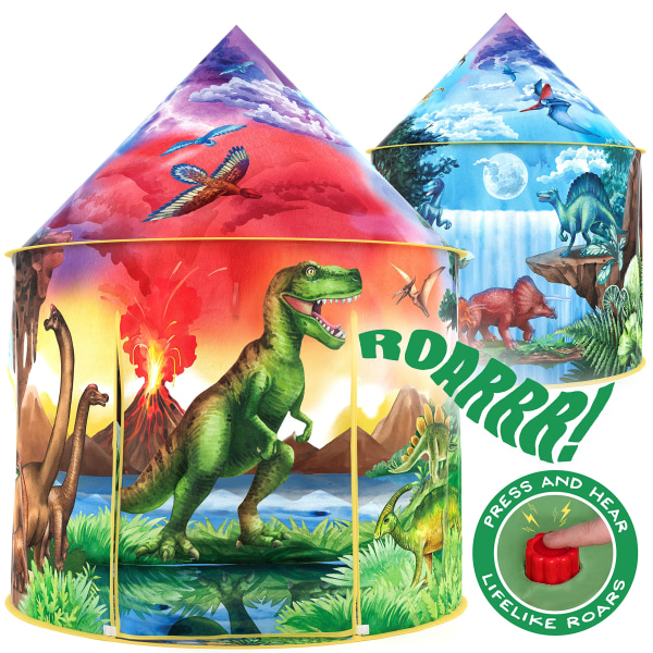 Dinosaur Quest -leikkiteltta Roar-painikkeella, sisä- ja ulkokäyttöön tarkoitettu lasten leikkimökki 2pcs