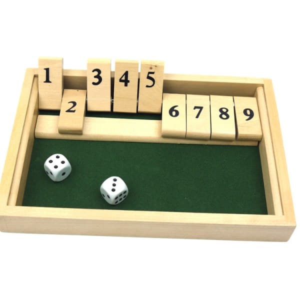 Trä Shut The Box 9 Tall Terningespill Brett med 2 Tre Terninger
