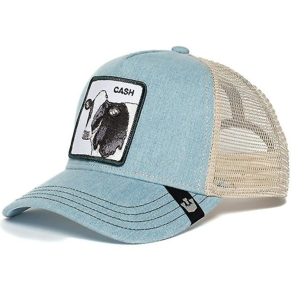 Utförsäljning Djur Baseball Cap Solskydd Mesh Broderad Trucker Hat Cow CASH Blue