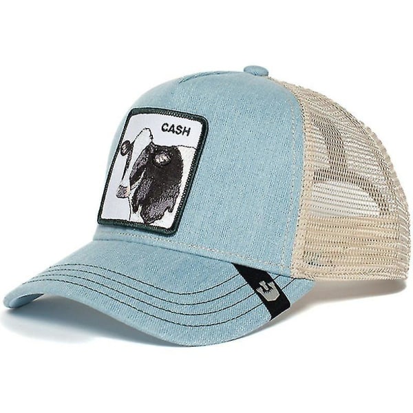 Utsalg av dyrebaseballcaps med solbeskyttelse, mesh og brodert trucker-lue Cow CASH Blue