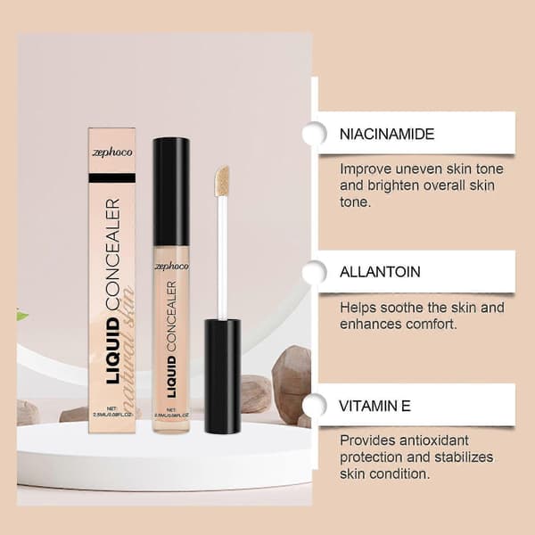 Flytande Concealer Full Täckning Smink Ansiktsfuktighetskräm Foundation Döljer Mörka Ringar Under Ögonen, Vattentät Concealer, Full Täckning & Ger En Sat E