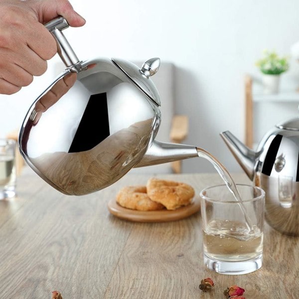 Tekande-sæt med infuserfilter og låg i rustfrit stål