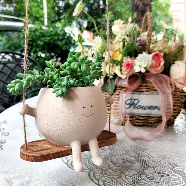 Små växtkrukor, gungande ansikte planteringskruka hängande blomkrukor, söta suckulentkrukor för pärlband, för växtälskare och mammor