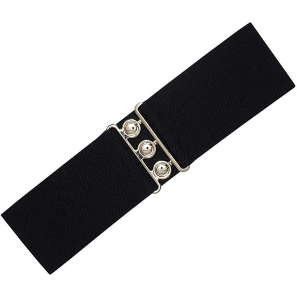 Elastiskt midjeband med silverspänne | Klänningsbälte | Brett midjeband