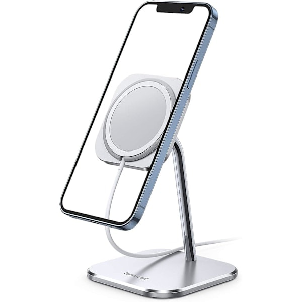 Telefonstativ for MagSafe-lader - Justerbar ladeholder i aluminium, dokkingstasjon for skrivebord med 360° rotasjon, kompatibel med Apple i...