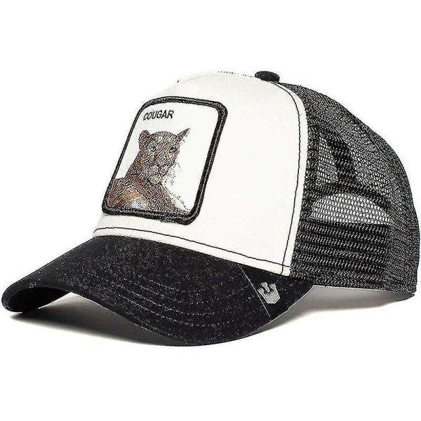 Animal Baseball Cap Sun Protection Mesh Brodert Trucker Hat Cougar white