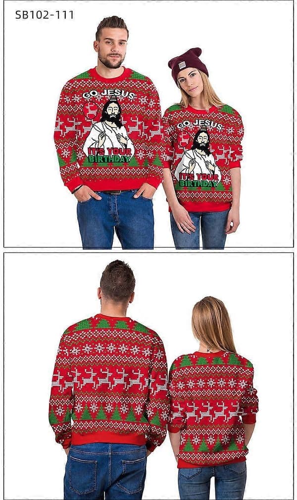 Julesweatshirt til mænd med dabbing julemand, nisse og rensdyr E M