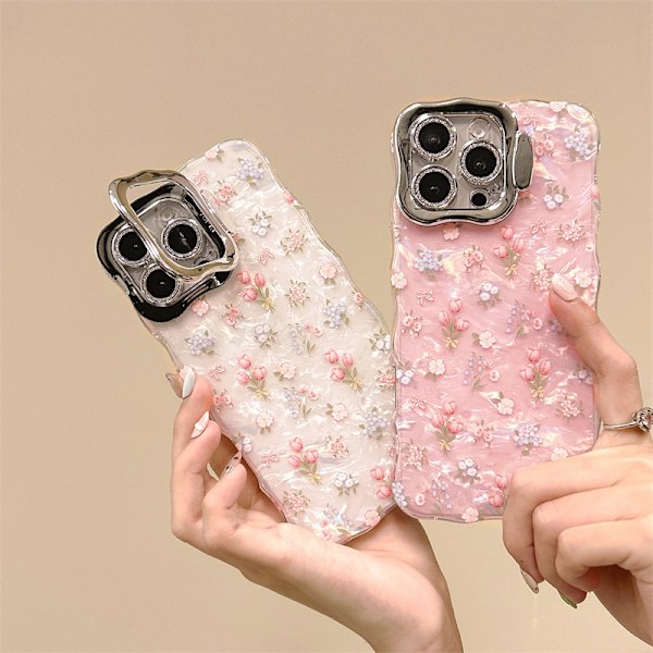 Litet fräscht skalmönster blommigt passande för iPhone15 mobilskal Apple 16promax linsskydd skyddande skal white iPhone15plus