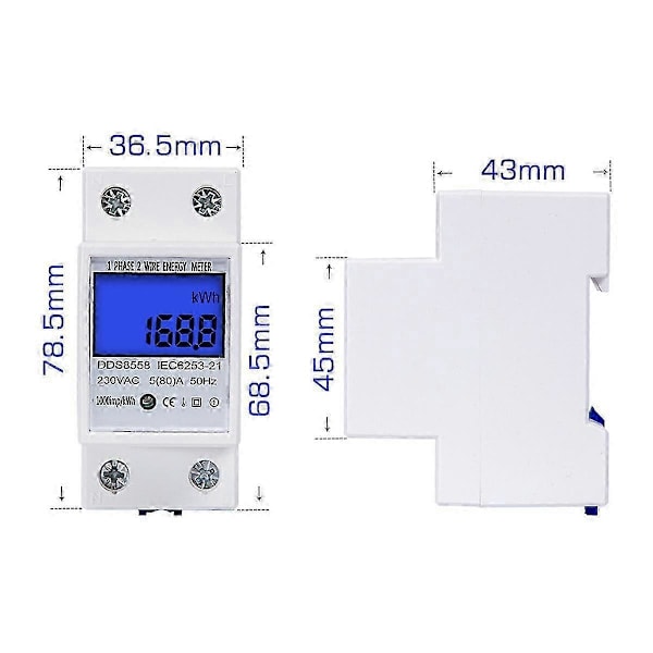 KWh-mätare, Digital 1-fas elektronisk kilowattimmätare, DIN-skenmonterad med tydlig LCD-display för noggrann energimätning
