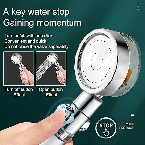 Suihkupää Hydro Jet Suihkupää Korkeapaine Hydro Jet Suihkupää Potkurikäyttöinen Vortex Suihkupää 360° Säätö Taukokytkimellä