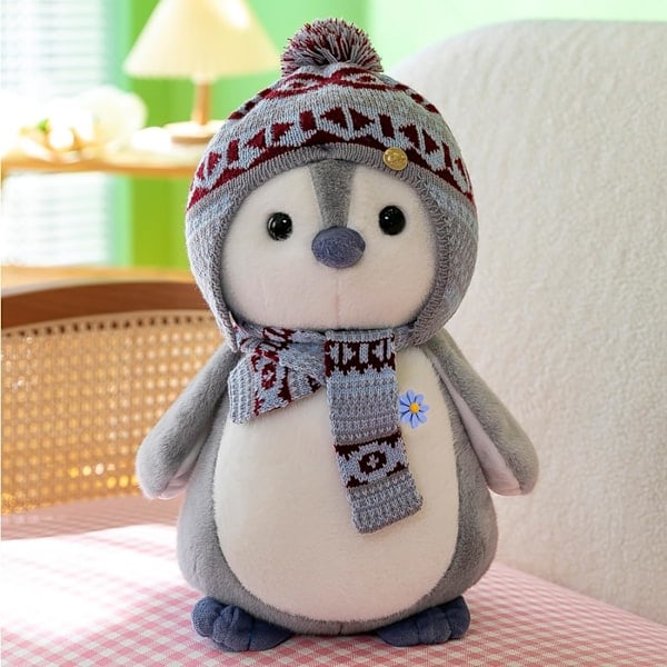 Pehmolelu, pingviini, halattava, unilelu, pehmoeläin, jolla voi leikkiä ja halailla, squishmallow, pingviini, pehmo lapsille (harmaa 20 cm)