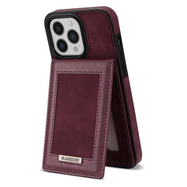 Lommeboketui i skinn med glidelås og kredittkortspor, vinrød, for iPhone 13 Mini