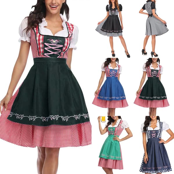 Dirndl med forklæde til Oktoberfest - Bayersk traditionel kjole til kvinder L