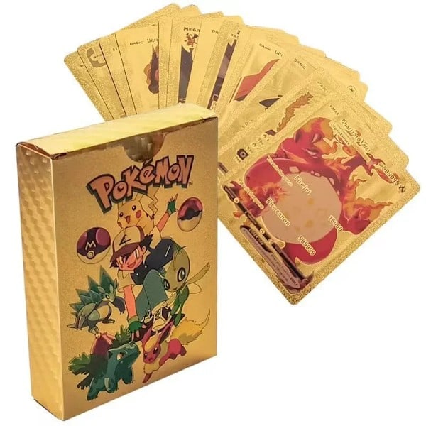 55 stk Farverige Guldfolie Kort Charizard Pikachu Sølv Regnbue Engelsk Samling Kampkort Legetøj og Gaver farverig