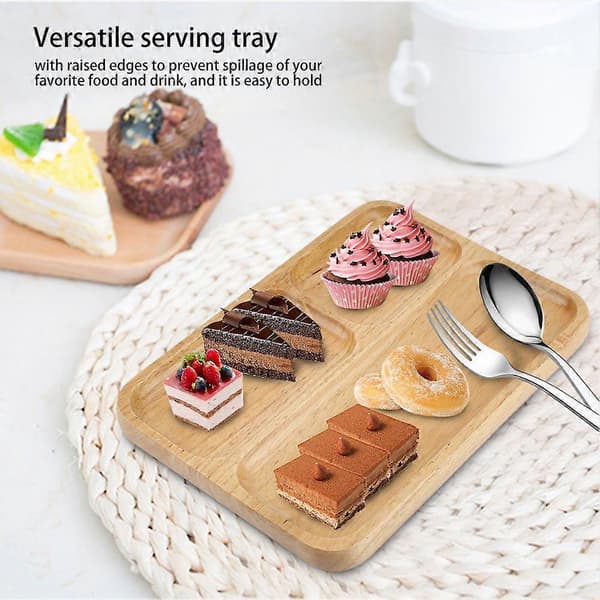 Rektangulær serveringsbakke i massivt træ til te, kaffe, snacks, måltider, restaurantbakker