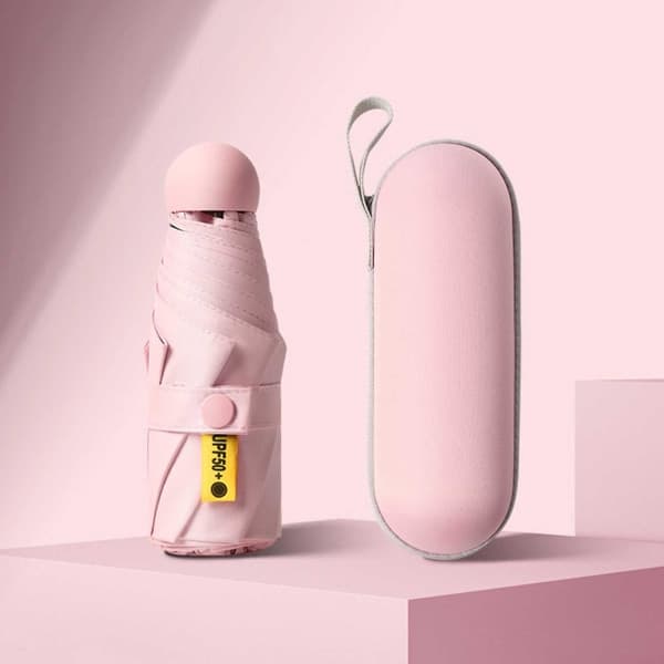 Vikbart Mini Paraply Vindtätt & UV-Skyddande Foder Paraply Användbart i Sol och Regn Rosa