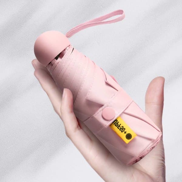 Vikbart Mini Paraply Vindtätt & UV-Skyddande Foder Paraply Användbart i Sol och Regn Rosa