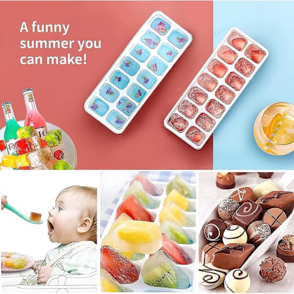 2-pack Silicone Ice Cube Trays with Lids, Space Saving and Stackable, LFGB Certified and BPA Free, Square Ice Cube Molds Easy to Take...