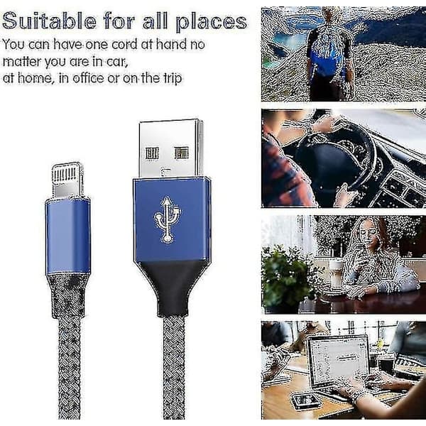 5-pak nylon iPhone-oplader Lightning-kabel Hurtig opladning
