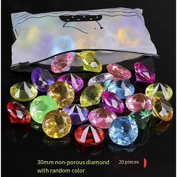 DT Børns diamant ædelsten legetøj imitation krystal prinsesse slot skattekiste skat 30mm diamonds 20 pieces (bag)