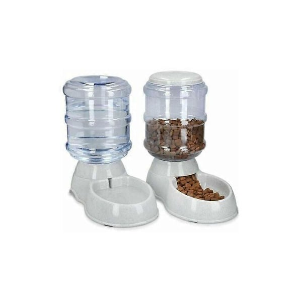 2X Foder- og Vanddispenser - Tilbehør til Kat og Hund - 2X Automatisk Foderautomat - til Kat Hund Kanin - Kapacitet 3,8L