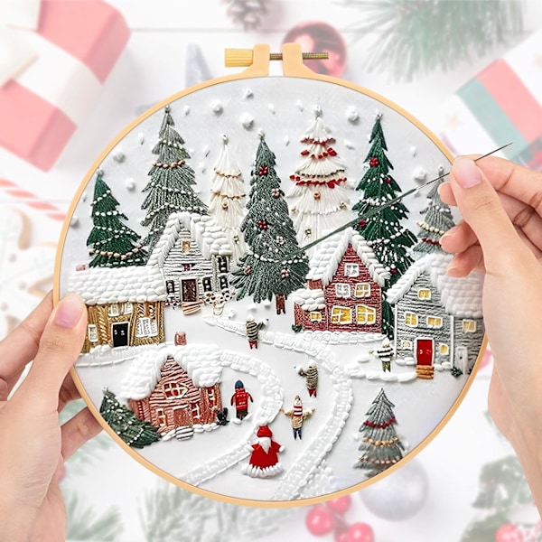 Broderikit för Jul, DIY Broderi Nålkonst Kit för Nybörjare Vuxna, Handsömnad Hantverkskit