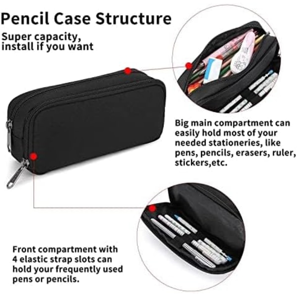 Pencil case stor kapacitet penalhus penalhus kontor opbevaringspose simpel multifunktionel penalhus sort