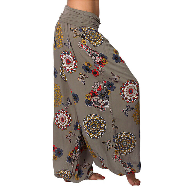 Yogabyxor för kvinnor Baggy Harem Boho Wide Leg Sports Aladdin Pants Khaki,M