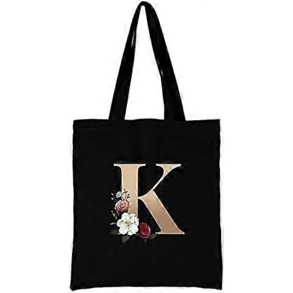 K)26 Bogstav Trykt sort genanvendelige indkøbsposer, Foldbar Casual Rejse Håndtaske, Skulder Strand Tote Tasker, Shopper taske miljøvenlig super stærk vaskbar