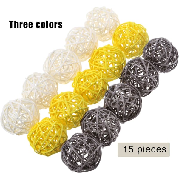 15 stk fargede takraw kuler 5 cm hver 5 (gul+hvit+grå Yellow+White+Gray 15pcs