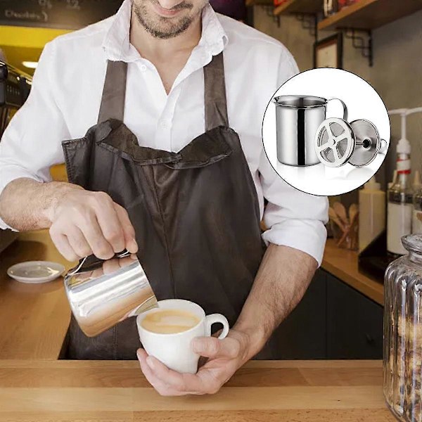 Manuell melkeskummer i rustfritt stål 400ml Dobbel Mesh Melkeskummer Skum Blender for Kaffe Latte Varm Sjokolade Cappuccino Lefou STOL