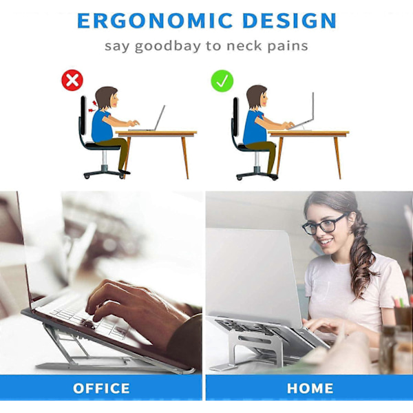 Desktop Metal Laptop Stand, Foldbar Bærbar Lille Computer Skrivebordsbakke Stand, Ergonomisk Skridsikker Laptop Stand