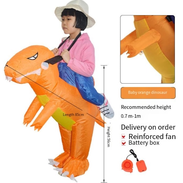 Barn och vuxna 3D dinosaurie ridning uppblåsbar kläder Orange （60-90cm）