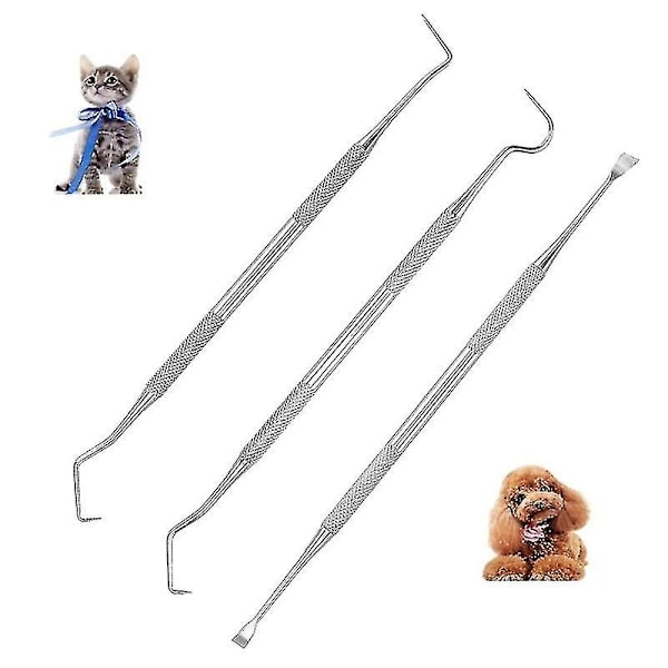 Professionella tandvårdsprodukter för hundar, tandstensskrapa och skrapa i rostfritt stål, 3-pack tandvårdsprodukter i rostfritt stål för hundar