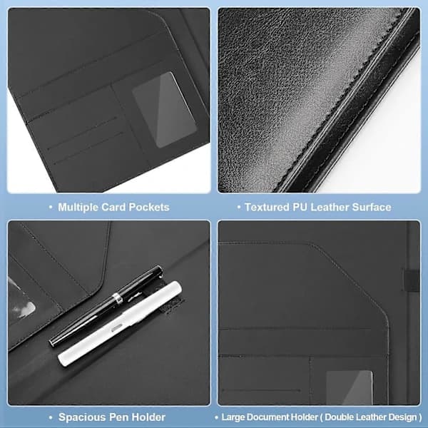 Conference Folder A4 Business Document Folder with Clipboard, Document Pocket, Card Holder, Office Pocket (Black)