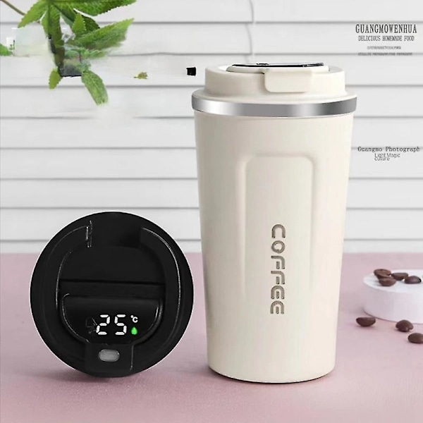 510ml Smart Termosflaska För Kaffe LED Temperaturdisplay Termosmugg Isolerad Tumlare Kaffekopp Vit